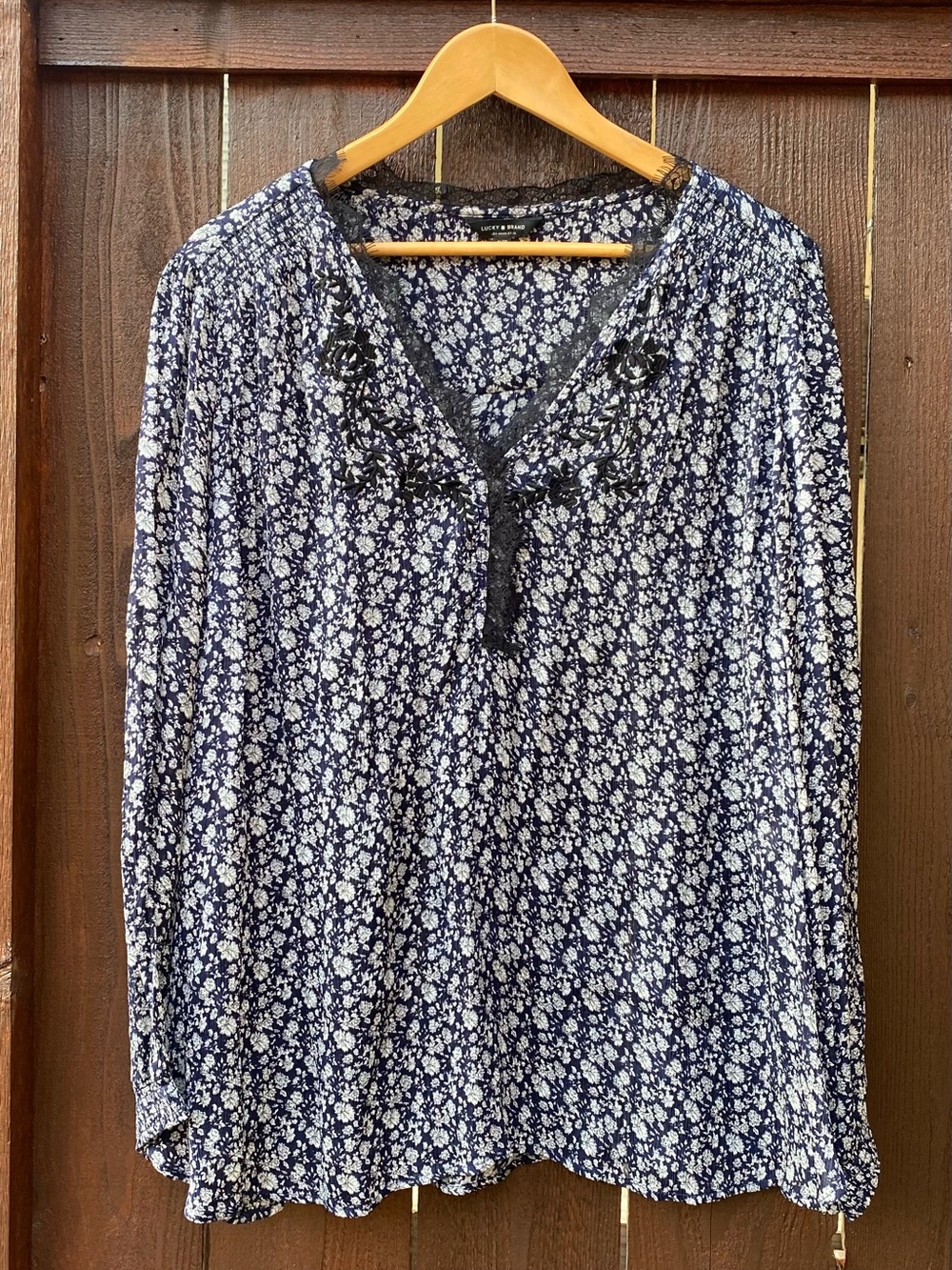 Lucky Brand 1X Floral Lace Embroidered Boho Peasant Top, Cottagecore, Festival